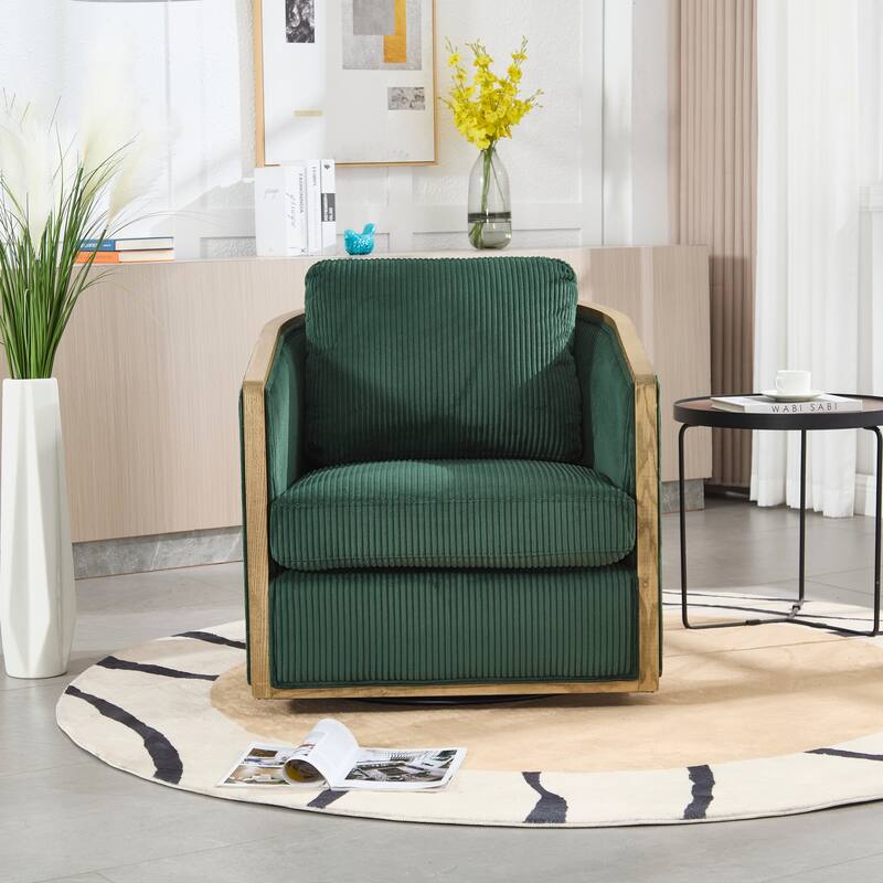 Corduroy Barrel Chair, Comfortable Living Room Accent Sofa Chair, 360 Degree Swivel Side Club Chair Leisure Arm Chair - Green