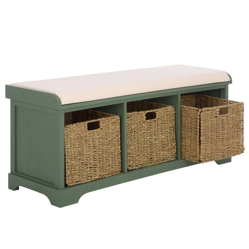 SAFAVIEH Eola Grey/ White Storage Bench - 47" x 16.1" x 19.9" - 47"W x 16"D x 20"H