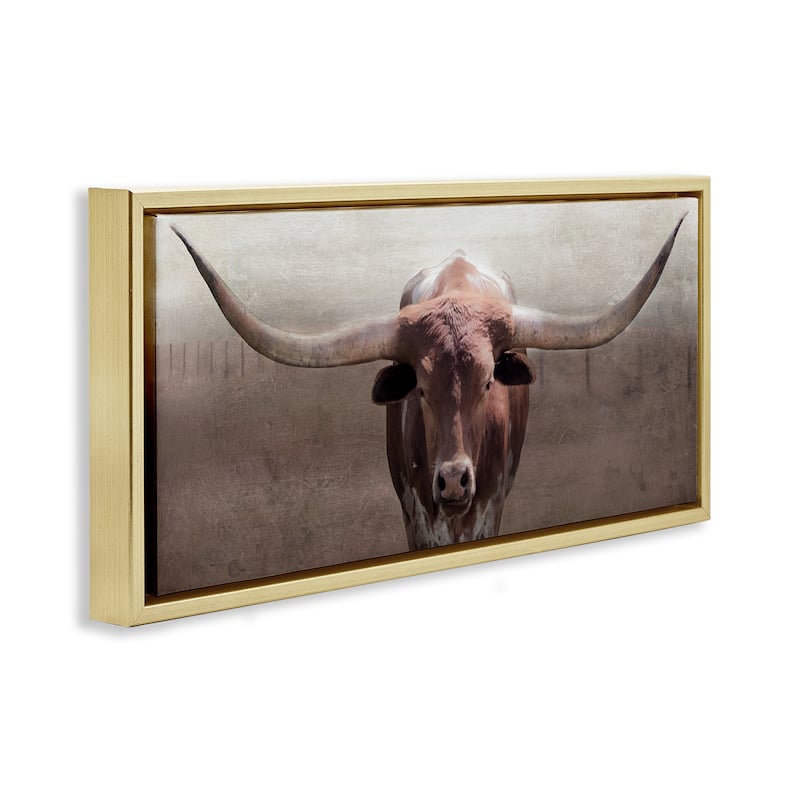 Stupell Rustic Western Longhorn Framed Floater Canvas Wall Art Design By Carol Robinson