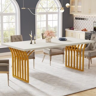 63 Inch Rectangular Kitchen Table with Gold Metal Frame - N/A - Bed ...