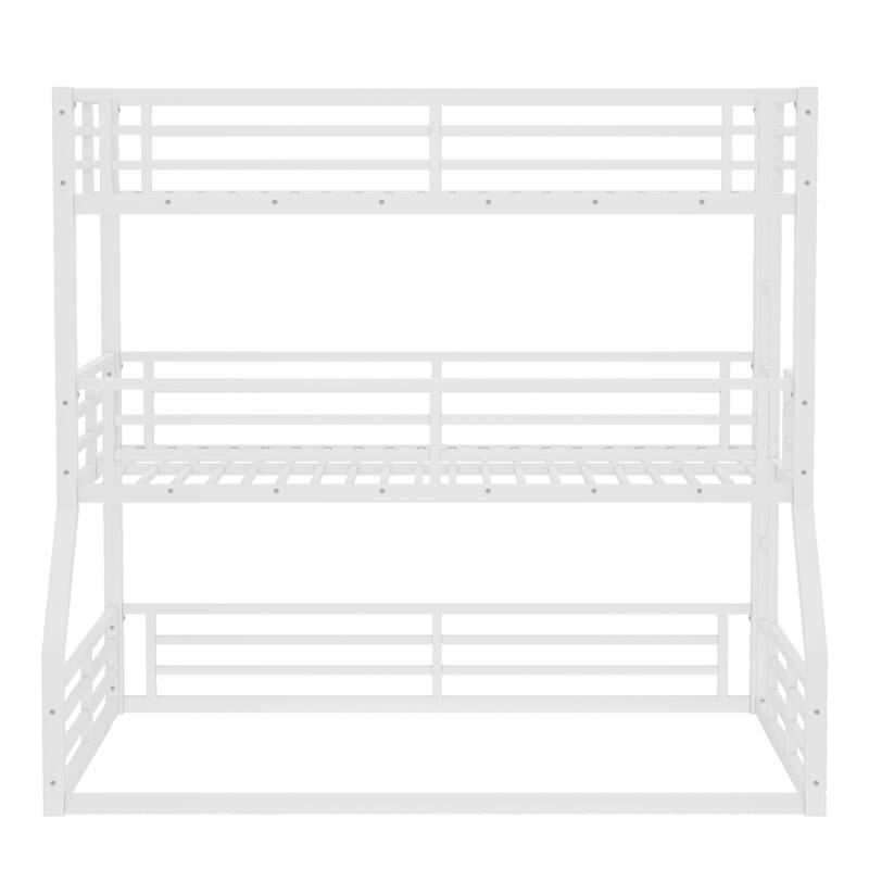 Roomfitters Twin over Twin over Full Metal Triple Bunk Bed with Safety Guardrails, Heavy-Duty Noise-Reduced Frame