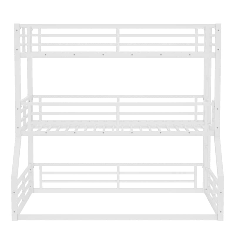 Twin over Twin over Full Bunk Bed, Metal Triple Bunk Bed with Safety Guardrails, Heavy-duty Bunk Bed with Noise-reduced Design