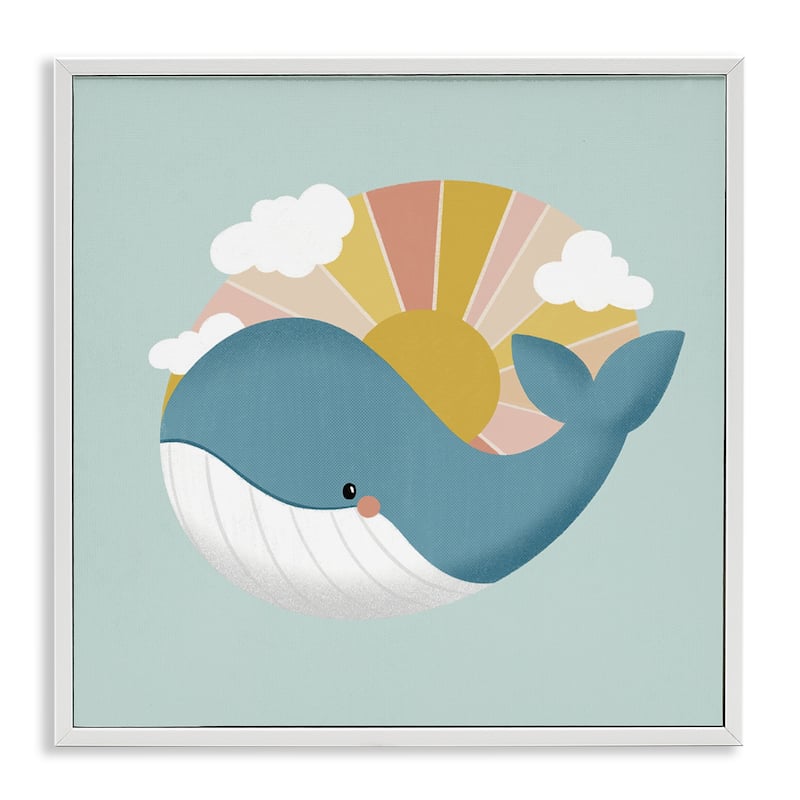 Stupell Whale & Sunshine Rays Framed Giclee Art Design By Sarah Hickman - 24 x 24 - White