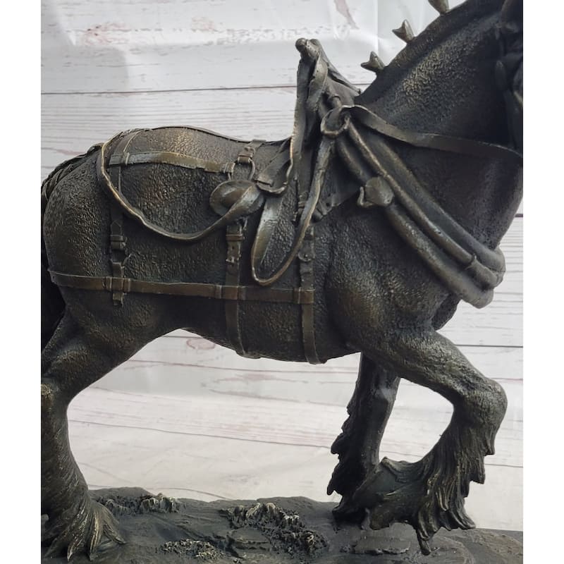 Budweiser Clydesdale Work Imitative Horse Bronze Statue Sculpture Original Art On Marble Base
