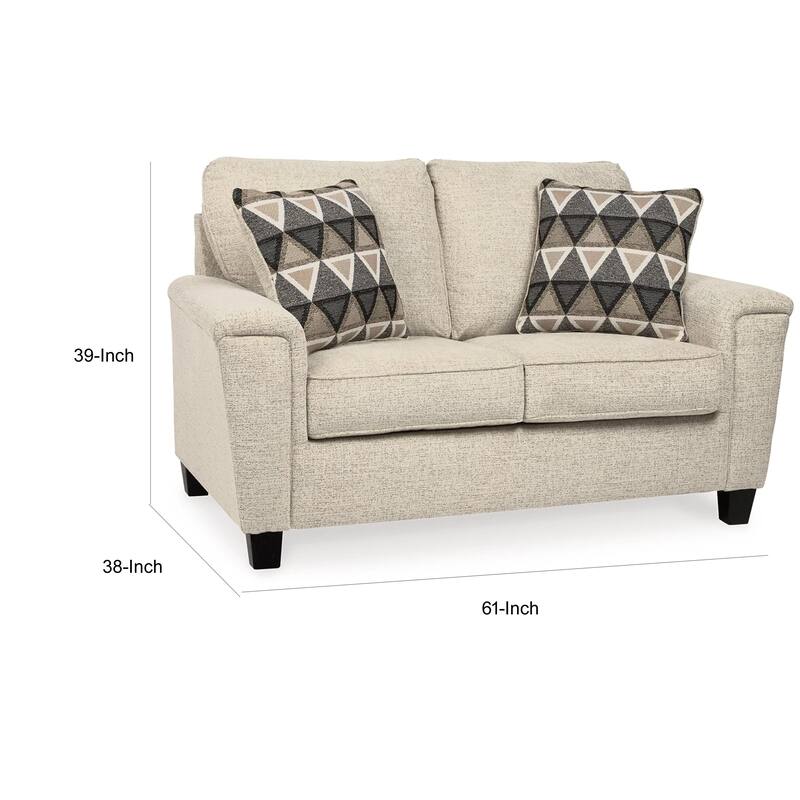 Abin 61 Inch Loveseat, 2 Throw Pillows, Modern Cream Chenille Polyester