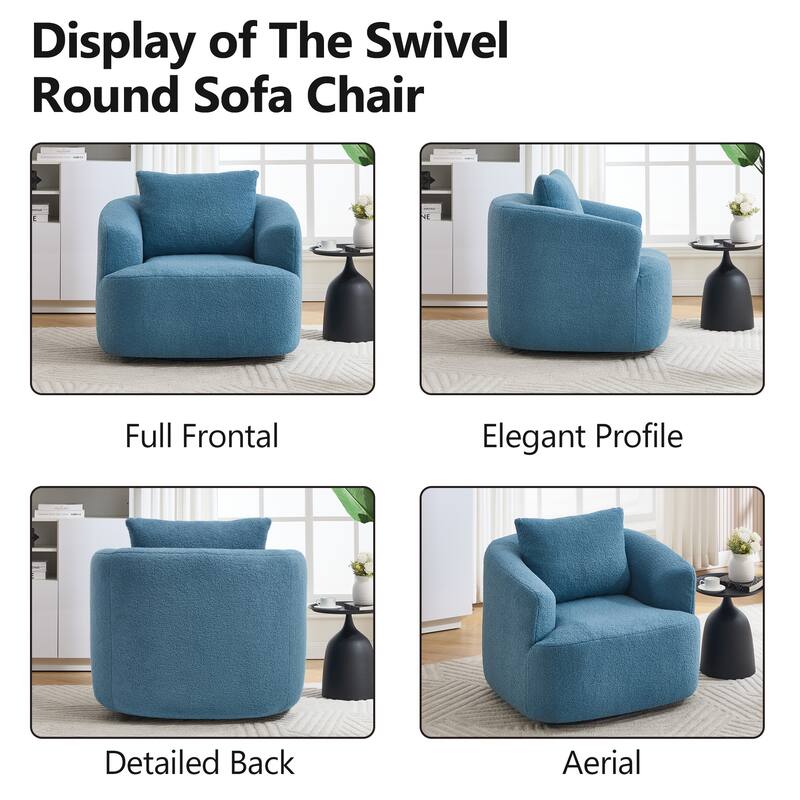 Swivel Round Sofa Chaise, Upholstered Sofa Chair with One Soft Pillow, Single Sofa with Adjustable Pillow