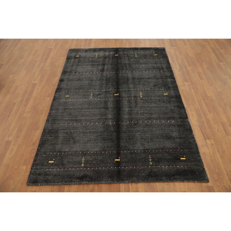 Hand Knotted Oriental 100% Wool Carpet Tribal Animal Pictorial Greys & Charcoal Gabbeh Area Rug - 8' 0'' X 5' 6''