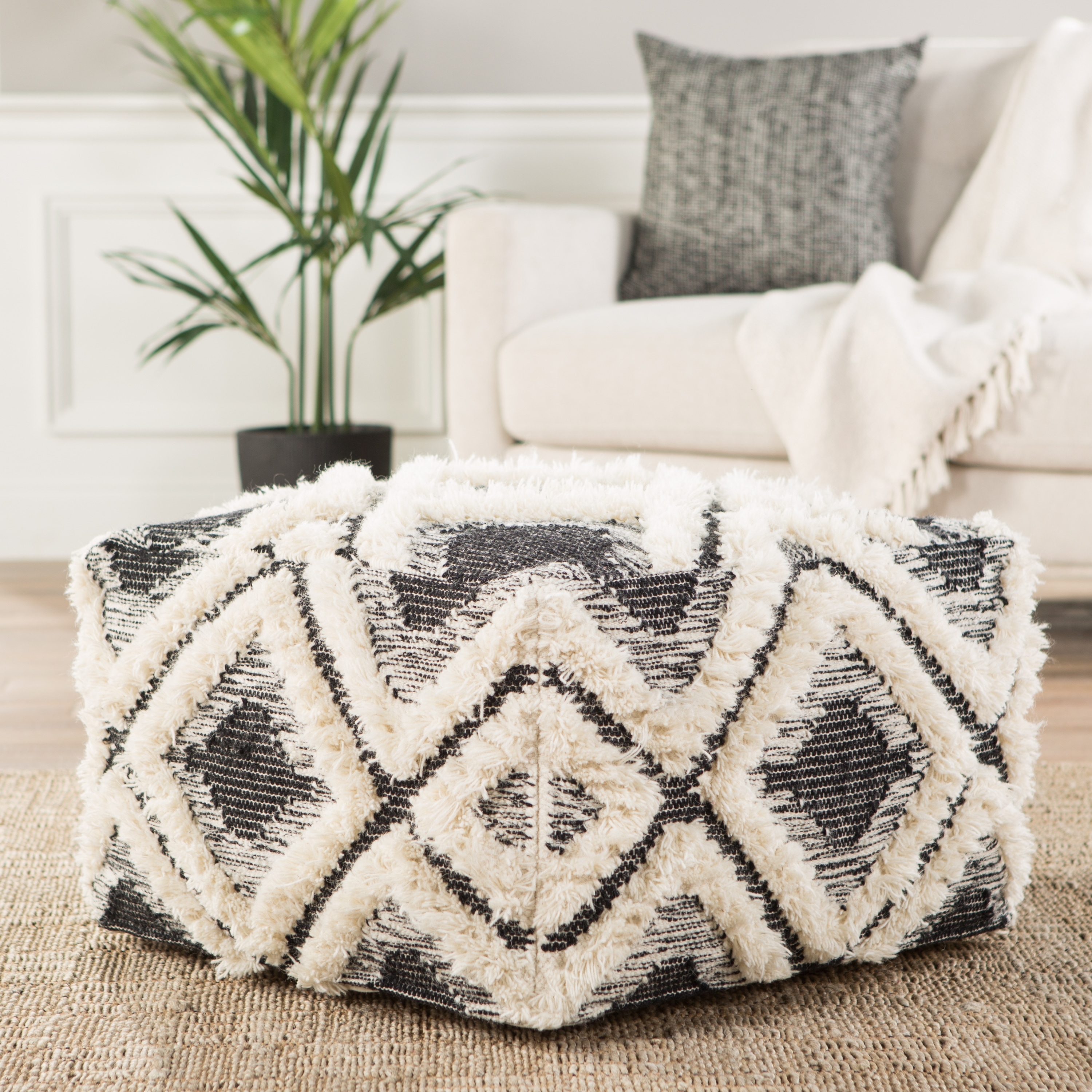 Nikki Chu Aaltos Black/ Ivory Pouf/ Floor Pillow