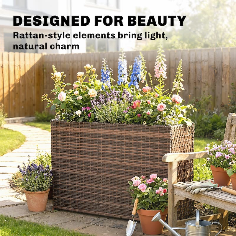 Outsunny Raised Garden Bed with Adjustable Foot Pads for Patio, Balcony, PE Rattan Wicker Planter