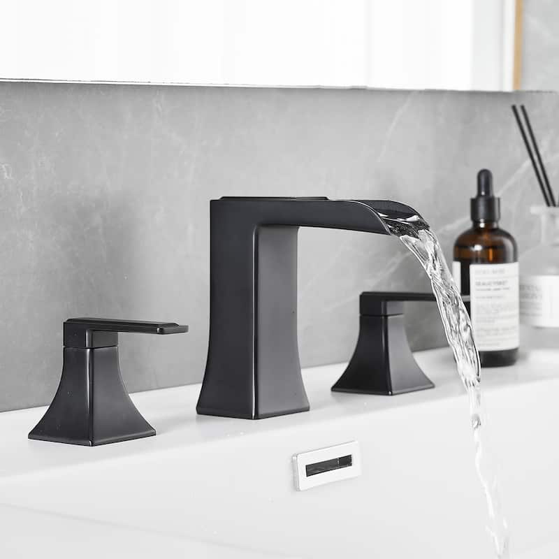 Double Handle Three-Hole Bath Waterfall Faucet with Drain