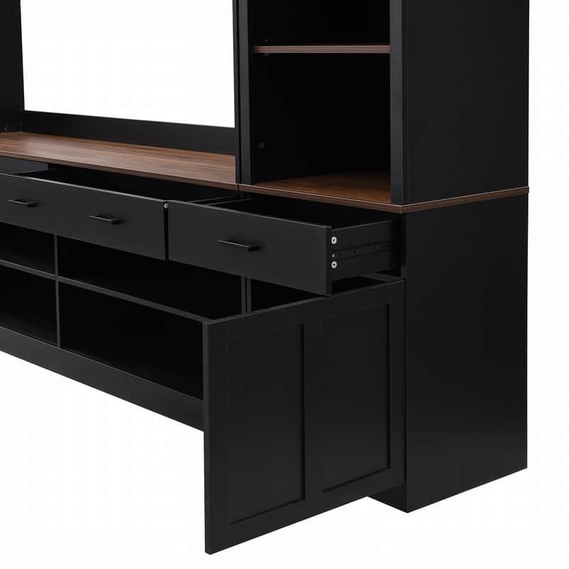 108.2"W Farmhouse 4-Piece Entertainment Wall Unit Set with Bookshelf for TVs Up to 70"