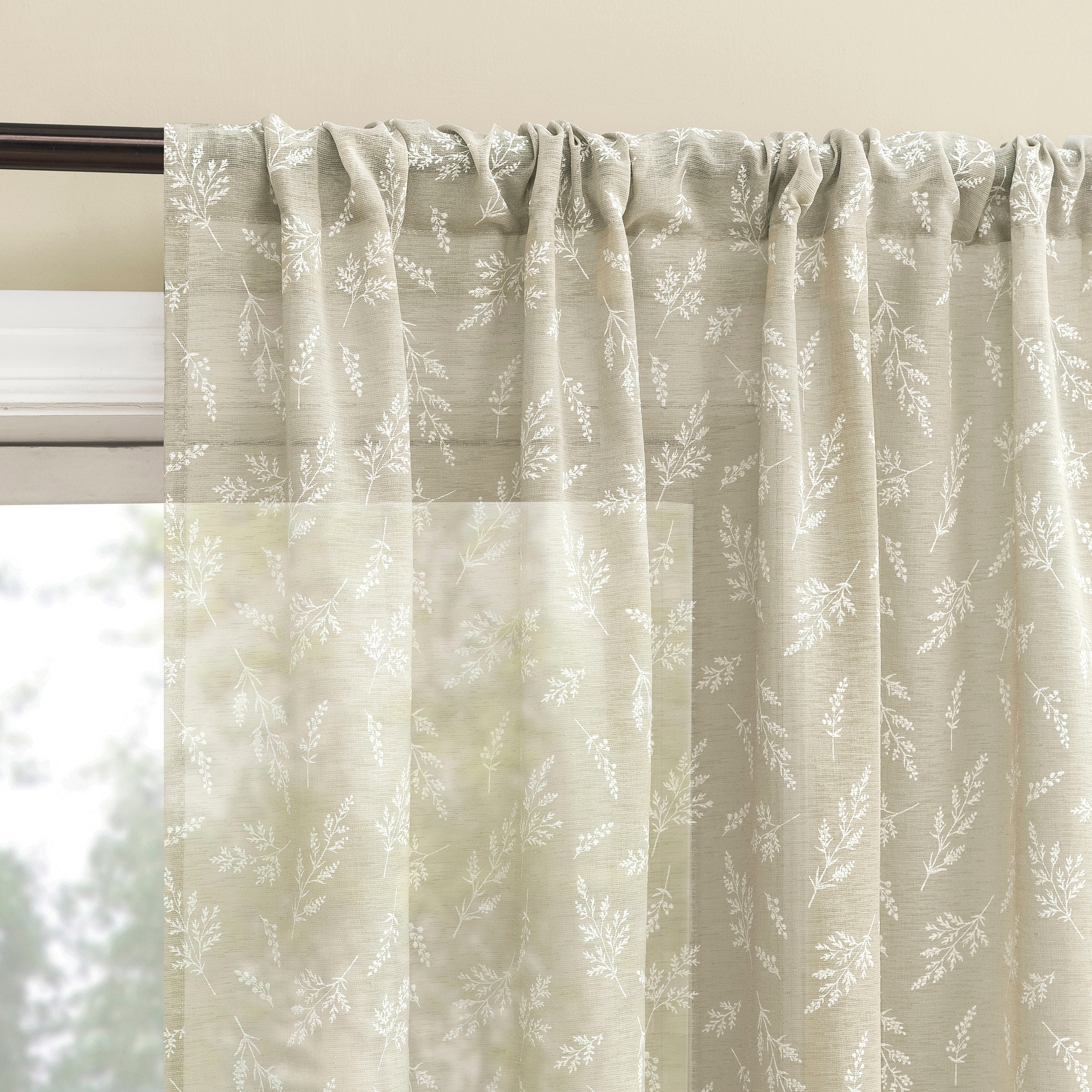 No. 918 Briarwood Delicate Leaf Textured Sheer Rod Pocket 1-Piece Curtain Panel, Single Panel