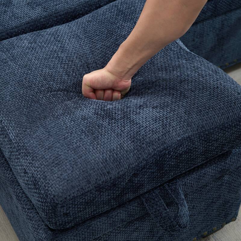 L-Shaped Corner Sectional Sofa with Seat and Storage Ottoman, Chenille Sofa Bed with 2 Pillows for Living Room Sleeper Couch