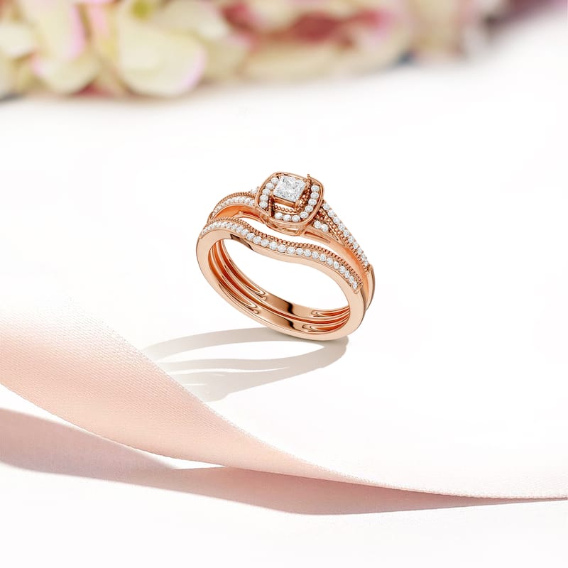 1/3ct TDW Diamond Halo Bridal Set in 10K Gold for Women