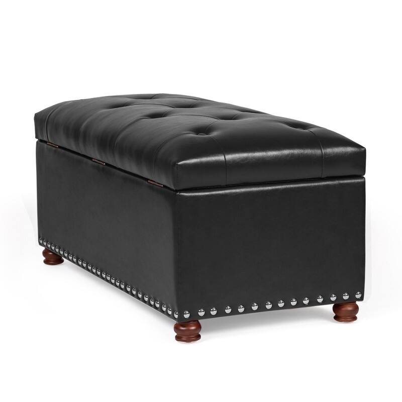 Adeco Rectangular Storage Ottoman Tufted Faux-Leather Bench Lifted Top