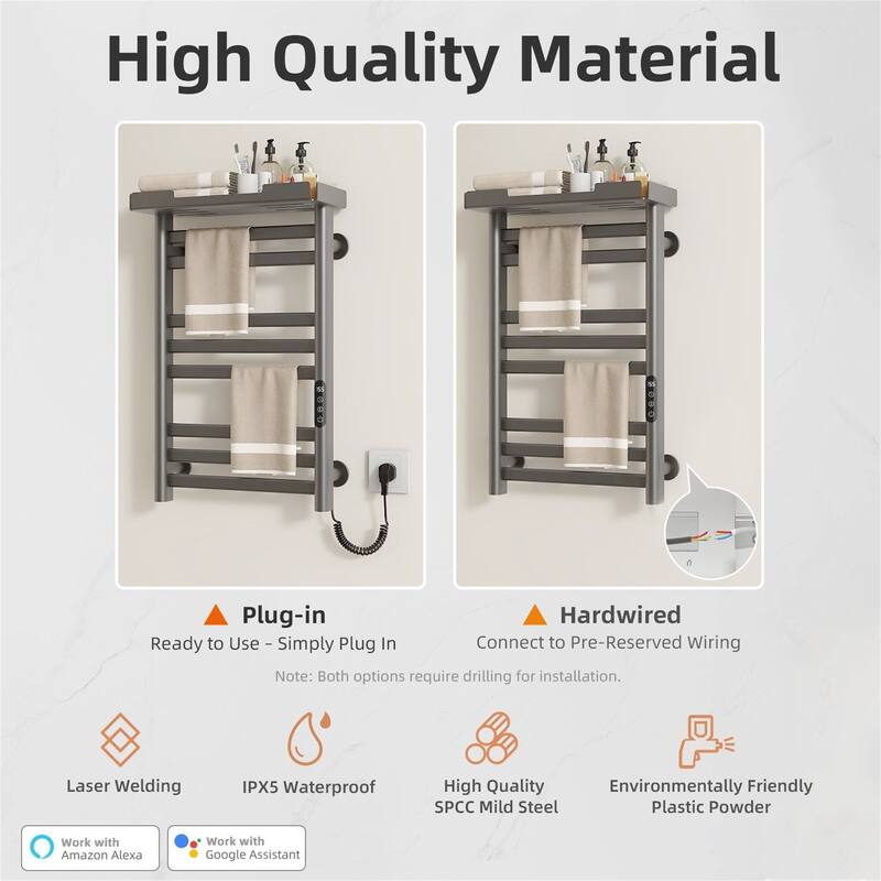 Heated Towel Rack with Shelf and Wi-Fi App Control,Towel Warmer