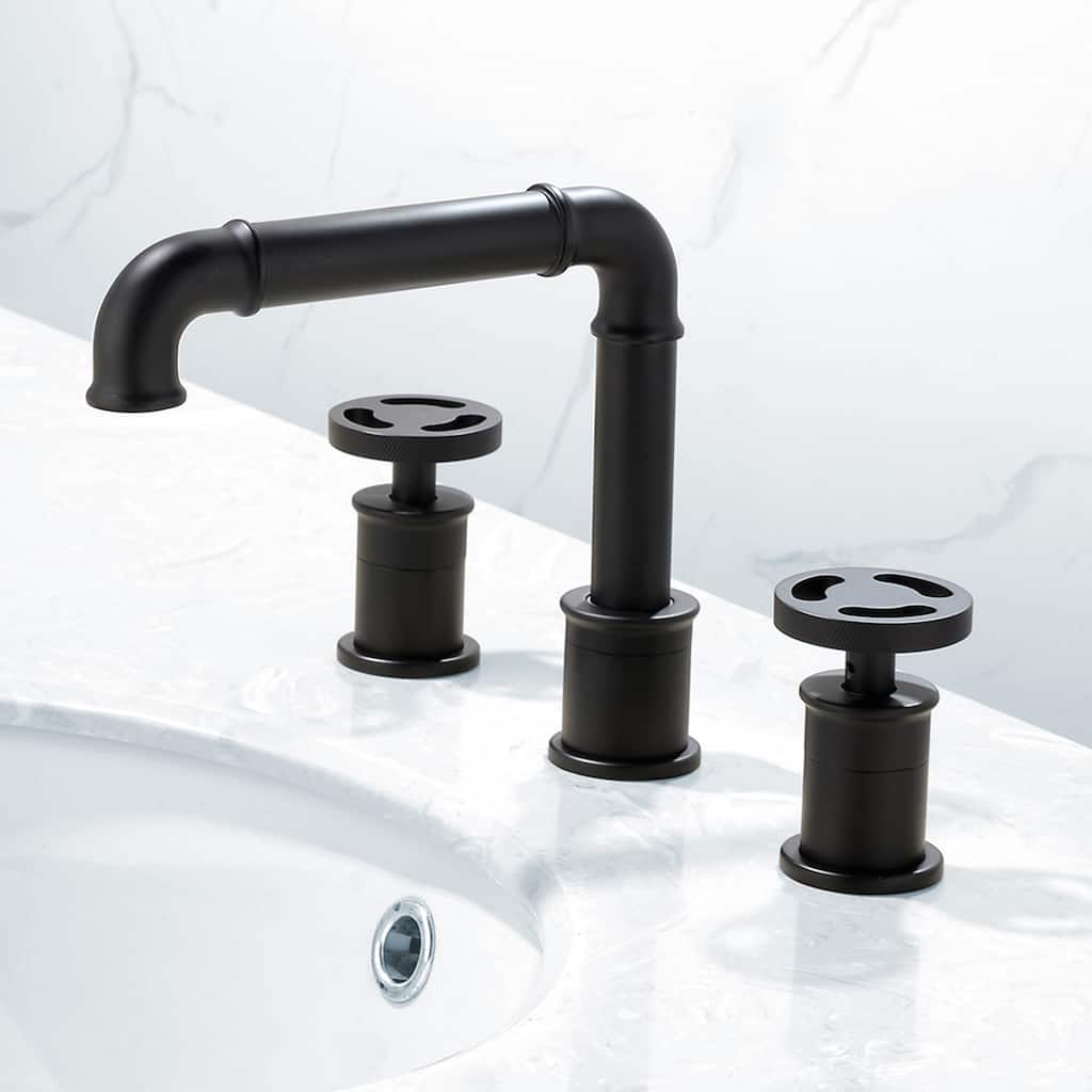 Modern Deck Mounted Bathroom Faucet Widespread with 2-Handle in Black