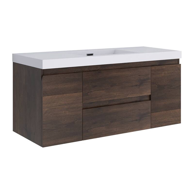 MDF Wall-Mounted Bathroom Vanity Set in Rose Wood with Integrated Culture Marble Sink