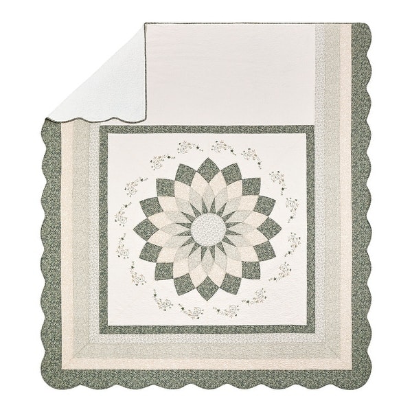 Harper Green Floral Embroidered Pieced Bedspread (shams sold separately)