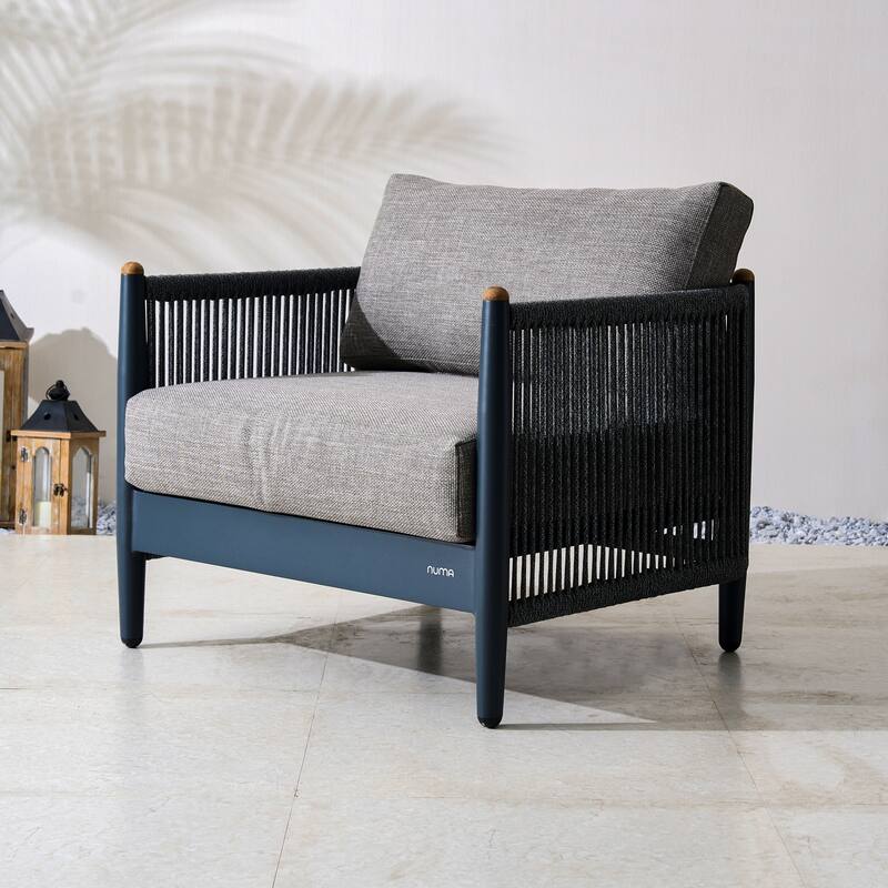 Luxury Outdoor Aluminum Armchair with Rope Weave and Teak Details