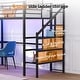 preview thumbnail 7 of 8, Twin Black Metal Loft Bed with Desk,Charging Station,LED Light,Heavy Duty,Staircase,Storage Shelves