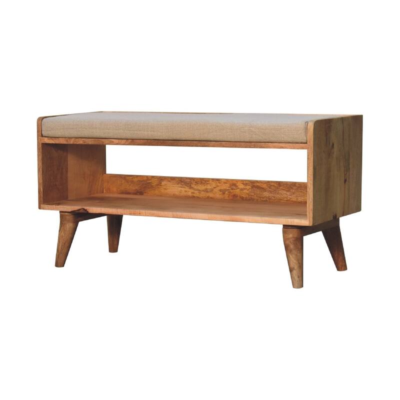 Artisan Furniture Oak-ish Nordic Storage Bench With Mud Linen, Brown with open storage and seat pad