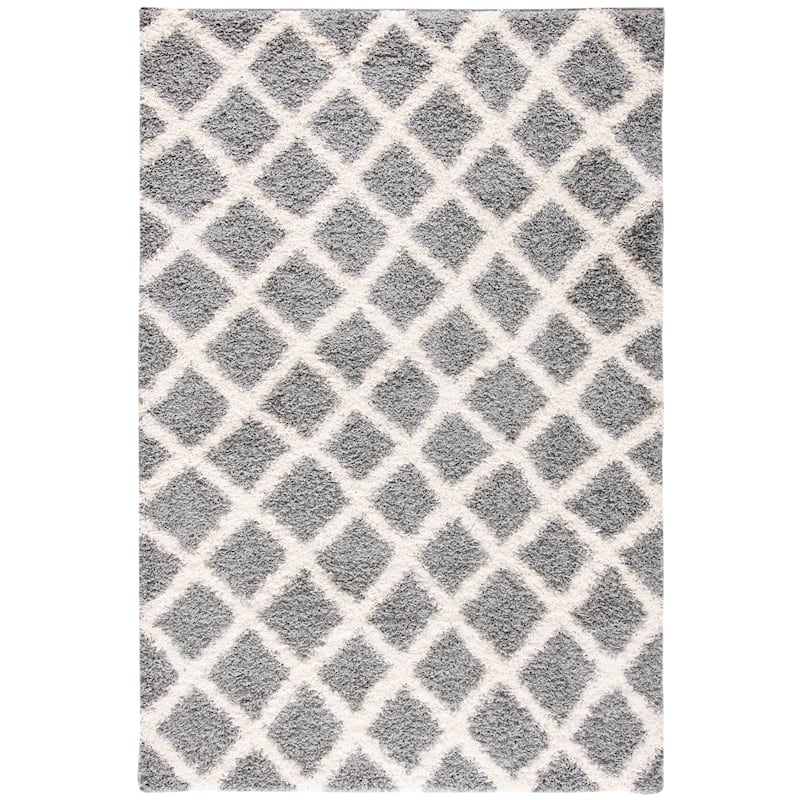 SAFAVIEH Dallas Shag Melahat Trellis 1.5-inch Thick Rug - Grey/Ivory - 6' x 9'