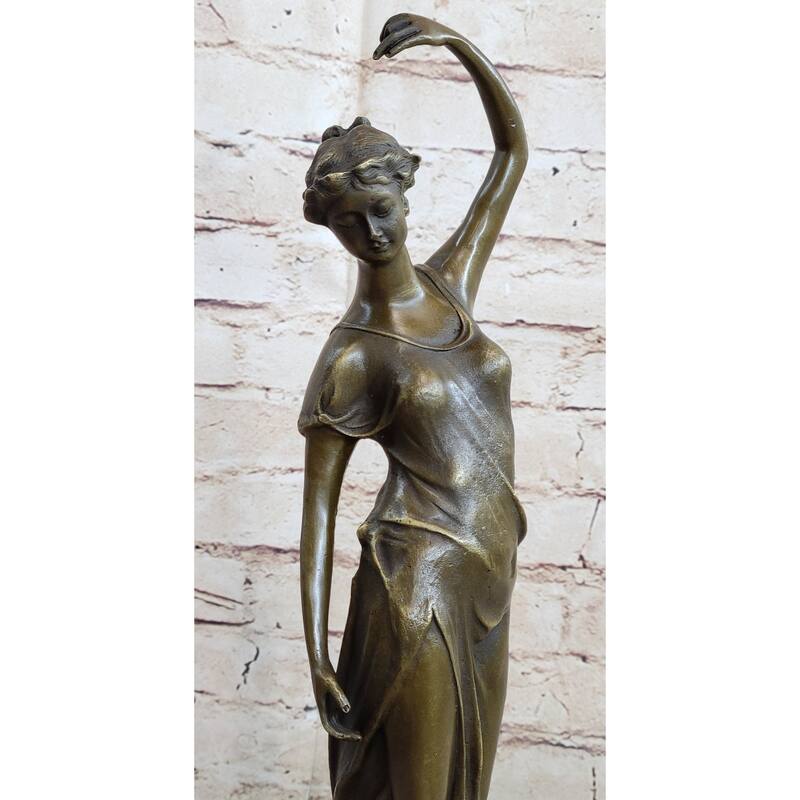 Victorian Girl Signed Sculpture Elegant Art Nouveau Bronze Statue Figurine Deco