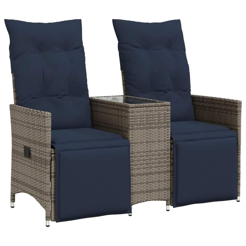 vidaXL Reclining Patio Sofa 2-Seater with Table Gray Poly Rattan - 51.2 x 23.2 x 36.2