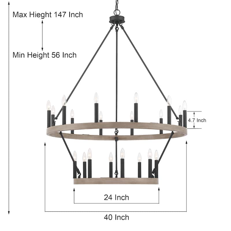 Acroma 20-light Modern Farmhouse 40In Round Wagon Wheel Chandelier with UL