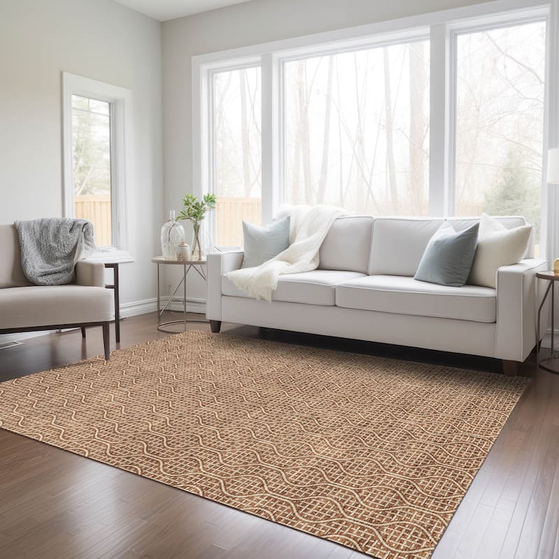 Machine Washable Indoor/ Outdoor Chantille Criss Cross Geo Rug