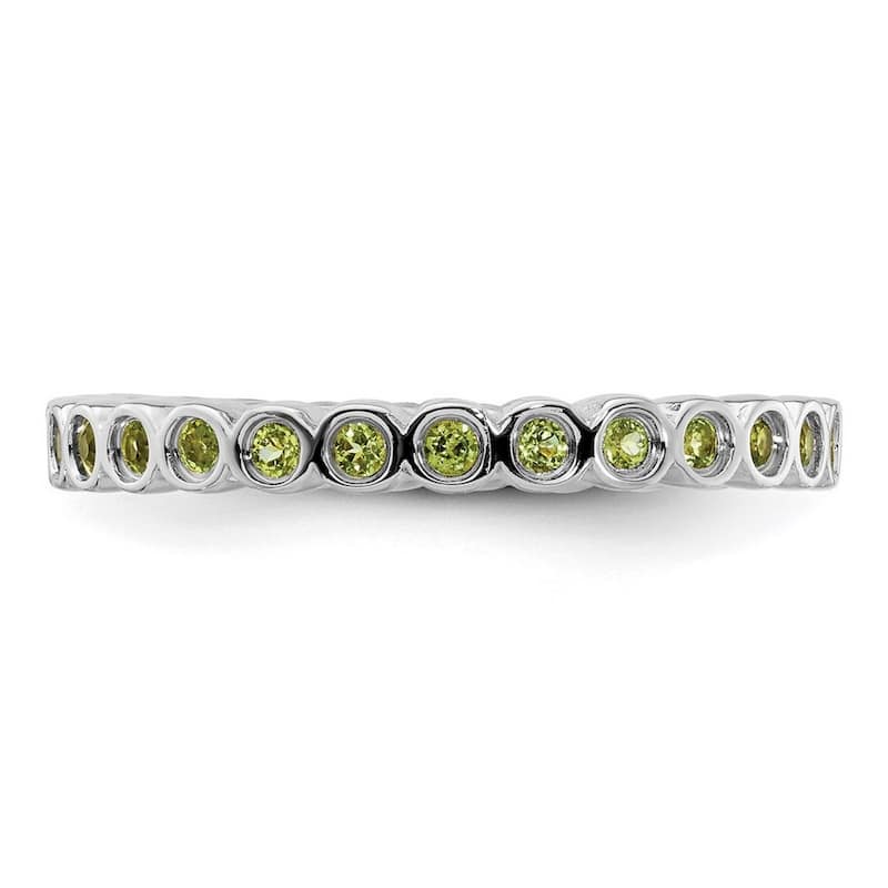 Curata 925 Sterling Silver Bezel Polished Patterned Stackable Expressions Peridot Ring