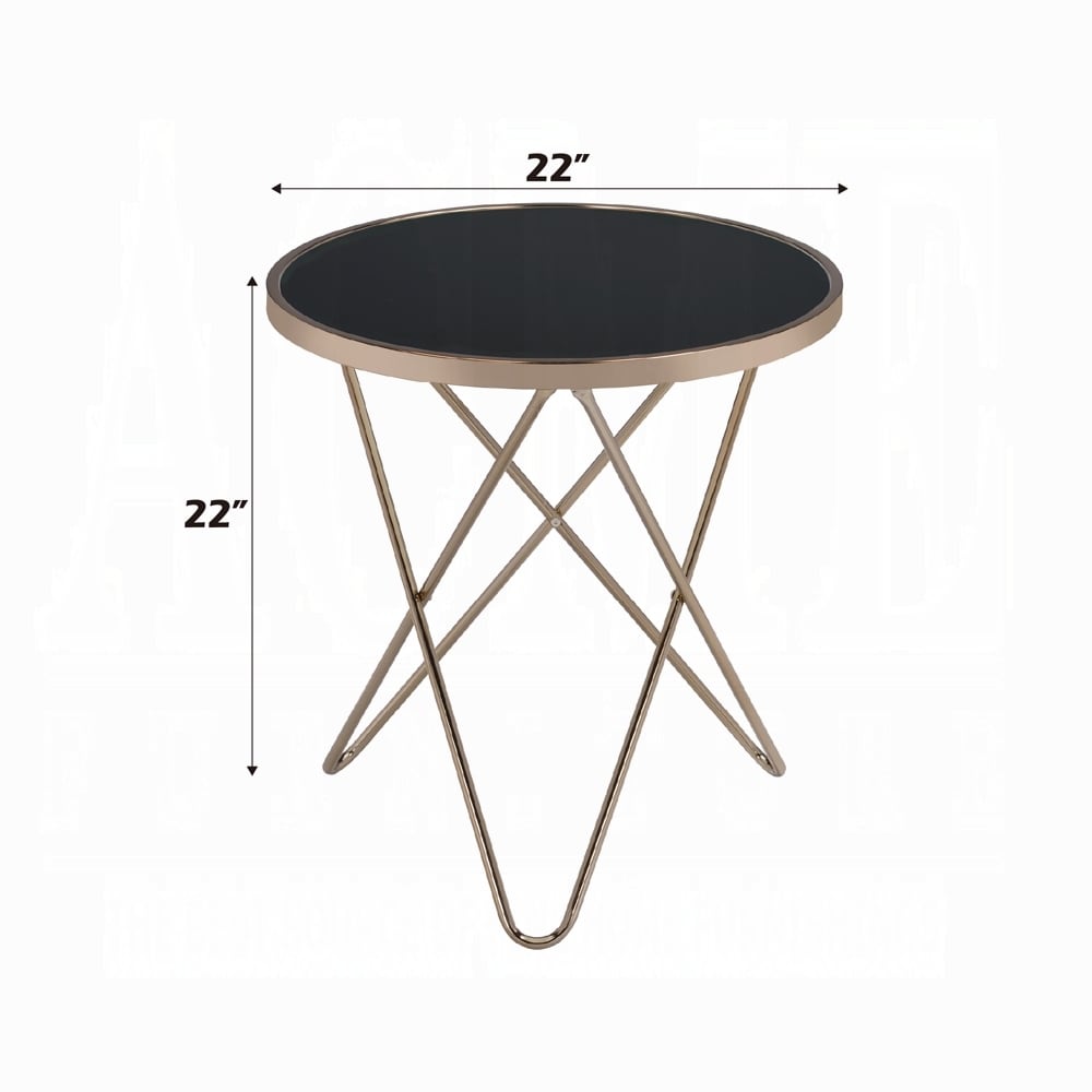 Round Glass Top End Table with Mid-Century Modern Design for Living Room