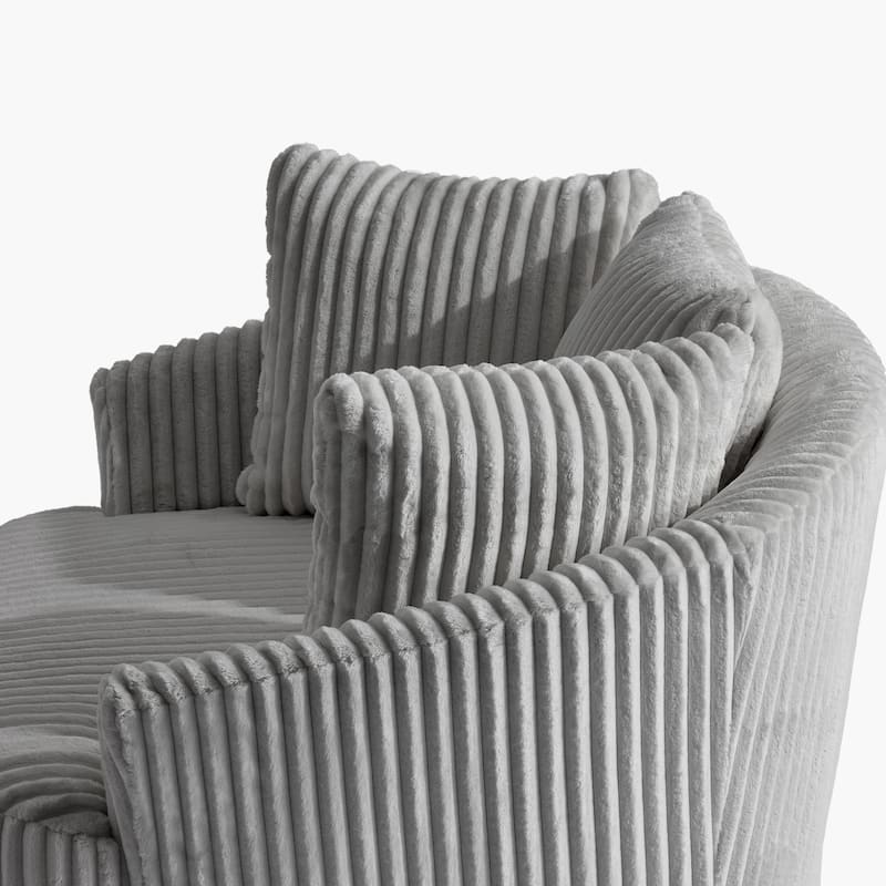 Oversized 43" W Plush Corduroy Recessed Arm Swivel Barrel Chair
