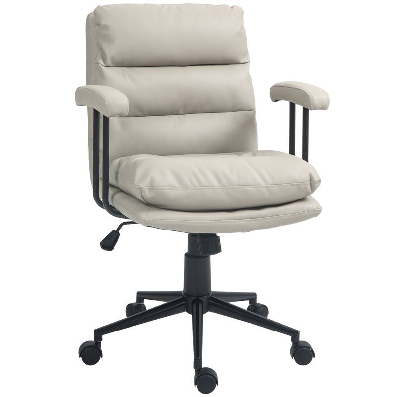 HOMCOM PU Leather Office Chair, Office Desk Chair, Task Computer Chair with Swivel Wheels, Adjustable Height, Double-tier Padded