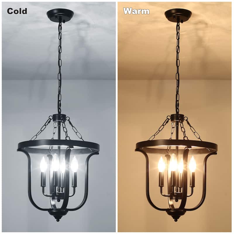 4-Light Candle Accents Rustic Cage Chandelier for Dining Room Kitchen Island