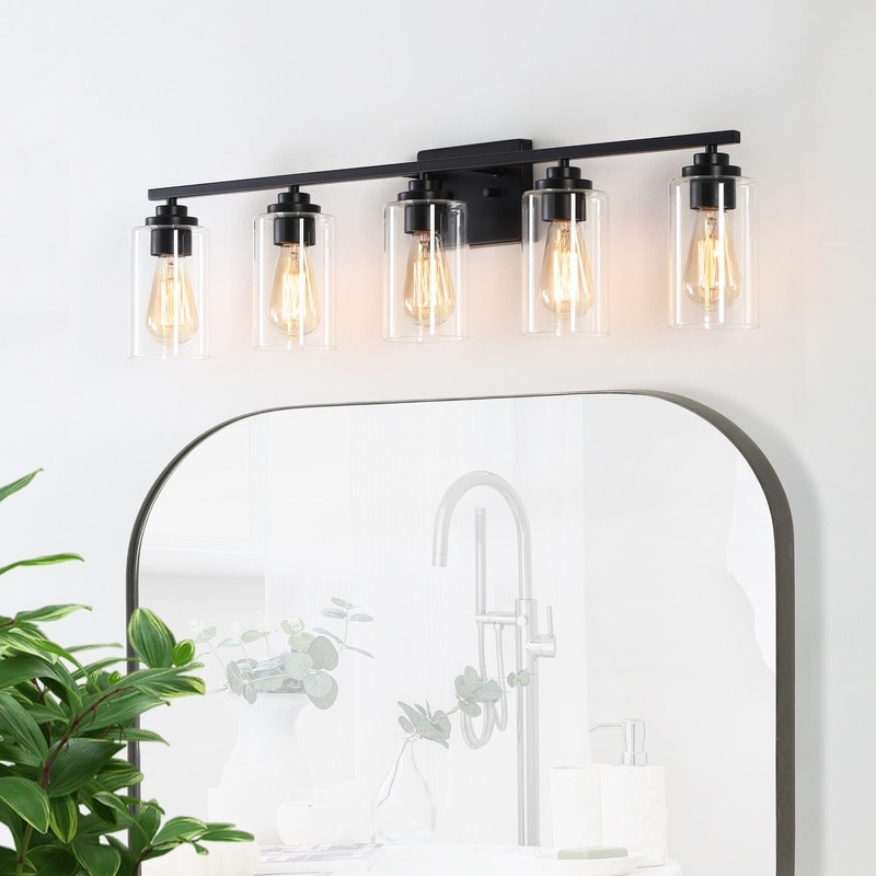 KAWOTI Rive 35" 5-Light Modern Bathroom Vanity Light with Clear Glass