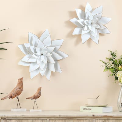 White Metal Lotus Flowers Wall Decor (Set of 2)