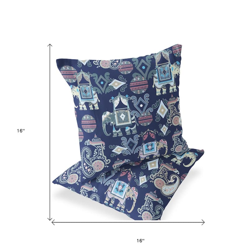 HomeRoots Set of Two 16" X 16" Blue and Gray Elephant Blown Seam Eclectic Indoor Outdoor Throw Pillow - 16.00' X '16.00' X '5.00