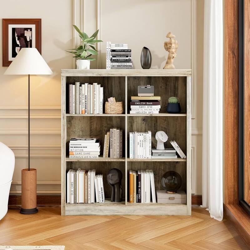 Farmhouse 6-Cube Storage Organizer Bookshelf, Standing Display Cabinet for Home Office