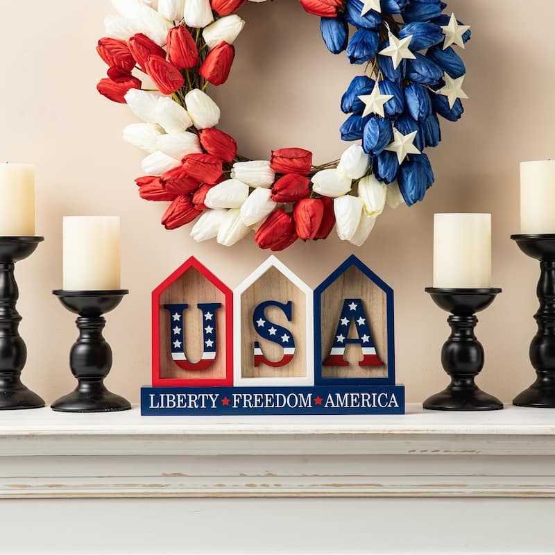 Glitzhome Patriotic Americana Flag USA Table Decor