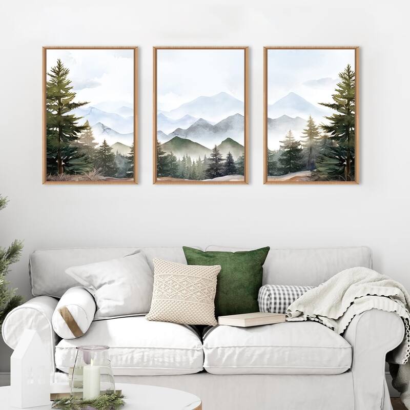 Misty Forest Wall Decor, Green Pine Tree, Nature Widerness Landscape
