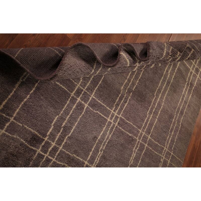 Brown Moroccan Oriental Area Rug Handmade Geometric Wool Carpet - 5'7" x 7'10"