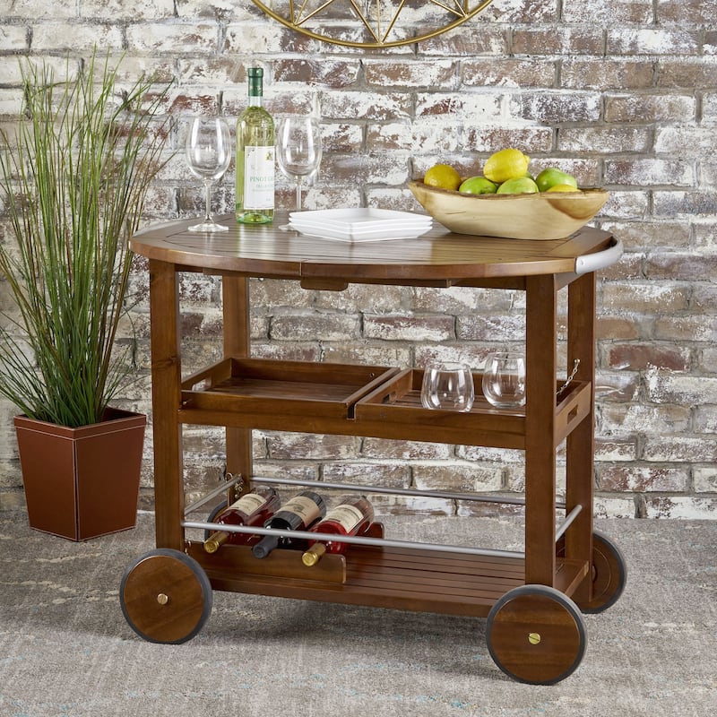 Cynthia Farmhouse Cottage Acacia Wood Bar Cart with Drop Leaf by Christopher Knight Home