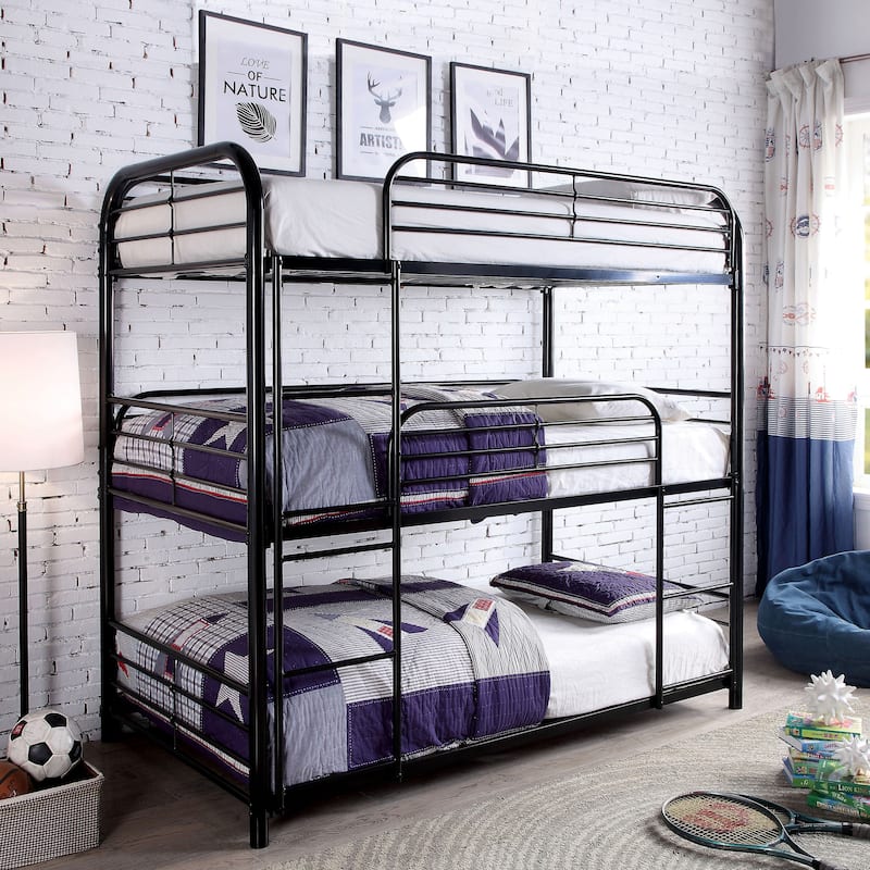 Zord Transitional Twin Metal Triple Bunk Bed with Slatted Guardrails by Furniture of America