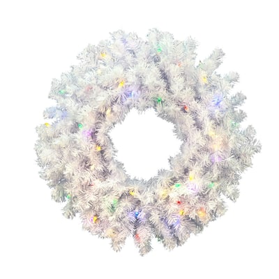 Vickerman 36" Crystal White Spruce Artificial Christmas Wreath, Multi-Colored LED Mini Lights - Multicolor
