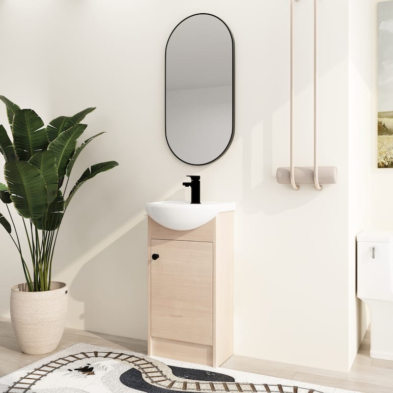 Malwee 18" FreeStanding Bathroom Vanity, Floor Stand Bathroom Vanity with Ceramic Sink,Soft Close Door and Adjustable shelf