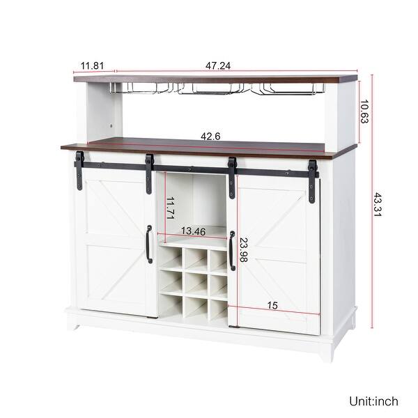 White Sliding Door Coffee Bar Cabinet Sideboard with Wine Bottle Rack