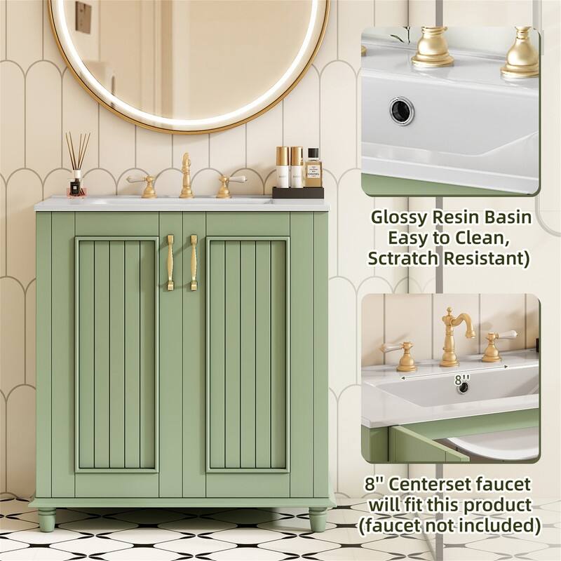 30 Inch Bathroom Vanity with Resin Sink Combo, Modern Bathroom Storage Cabinet with 2 Soft Close Doors and Hidden Drawer