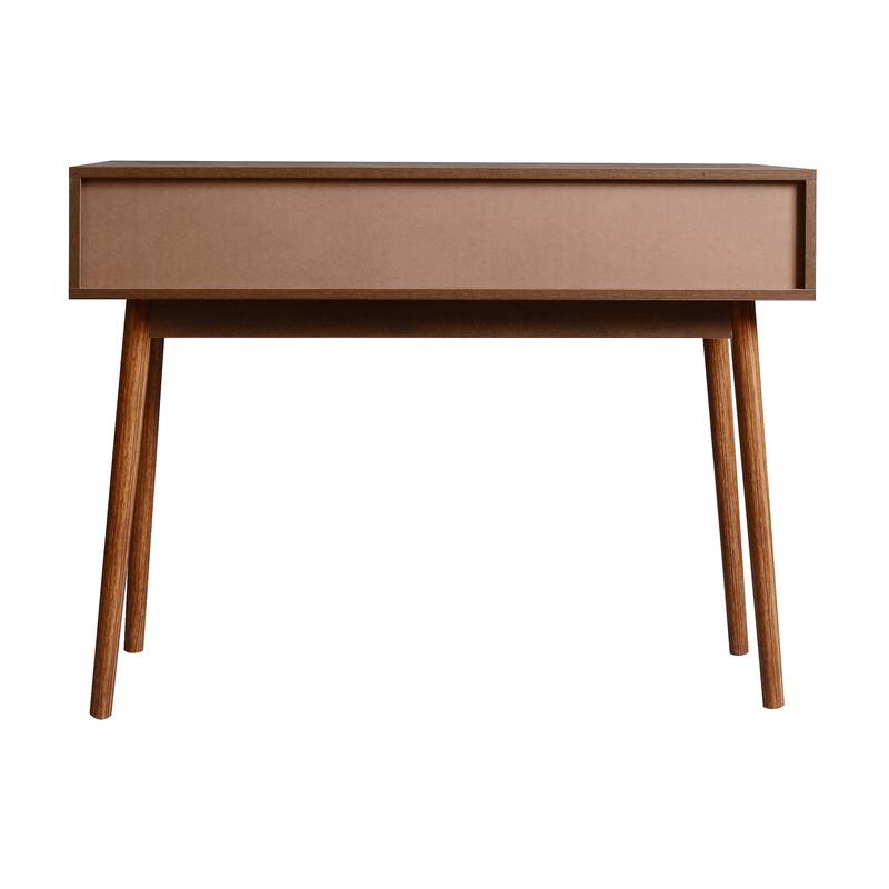 Console Table with 2 Carved Panel Drawers, Storage Space and Wood Legs